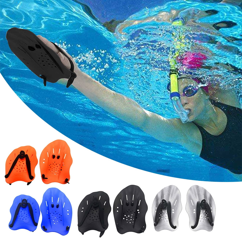 Skystuff 1 Pair Hand Paddles Professional Swim Training Paddles and 1Pc Swimming Nose Clips and Earplugs Set for Kids Adults Children Swimming Training 