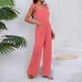 thumbnail image 5 of Jumpsuits for Women Sleeveless Wide Leg Loose Overalls with Pockets Bow Straps Summer Vacation Beach Long Rompers Watermelon Red 2XL, 5 of 5