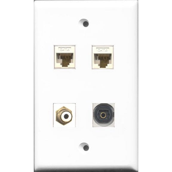 RiteAV 1 Port RCA White and 1 Port Toslink 2 Port Cat6 Ethernet White Wall Plate
