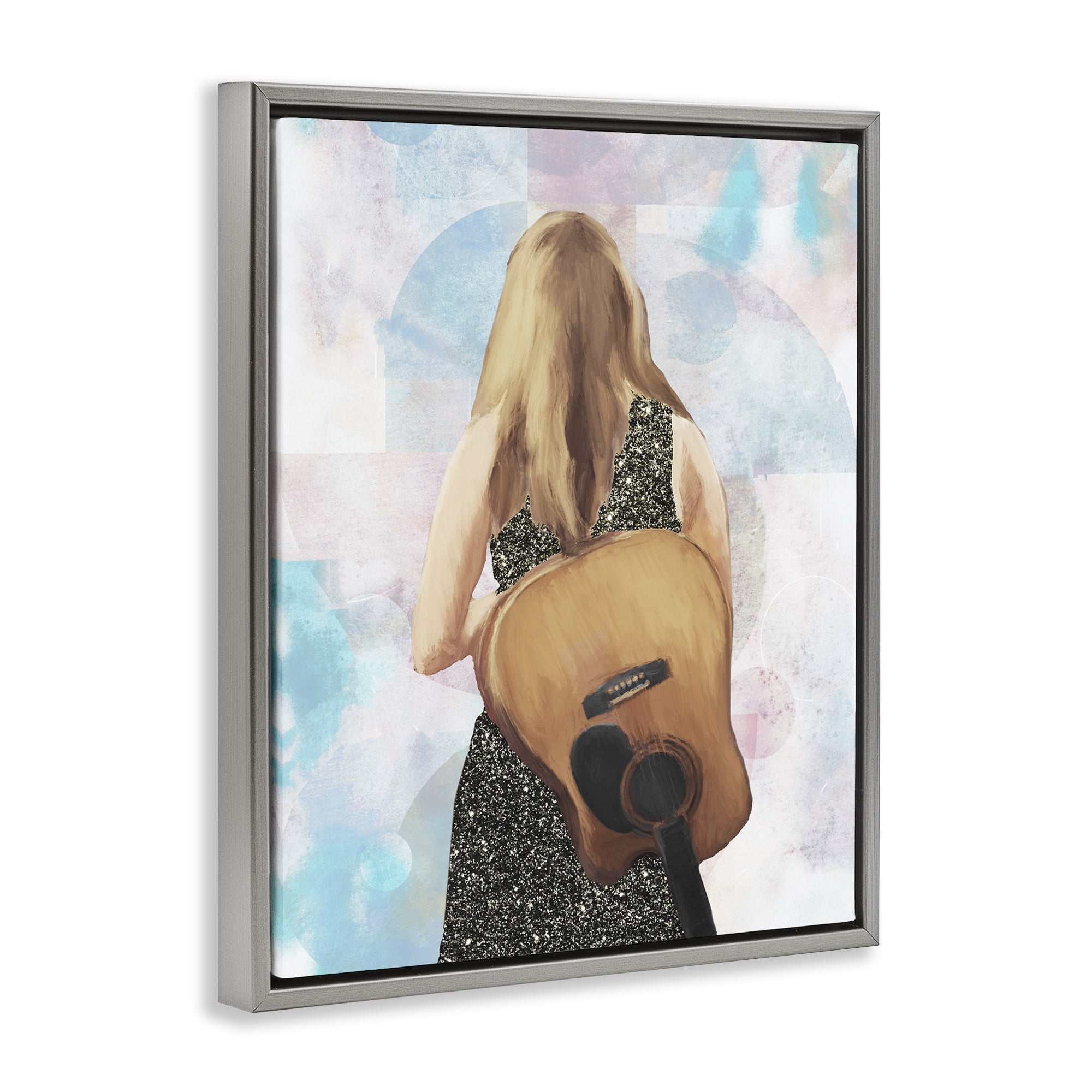 Stupell Industries Dreaming With My Guitar Gray Framed Floater Canvas Wall Art, design by Dan Meneely