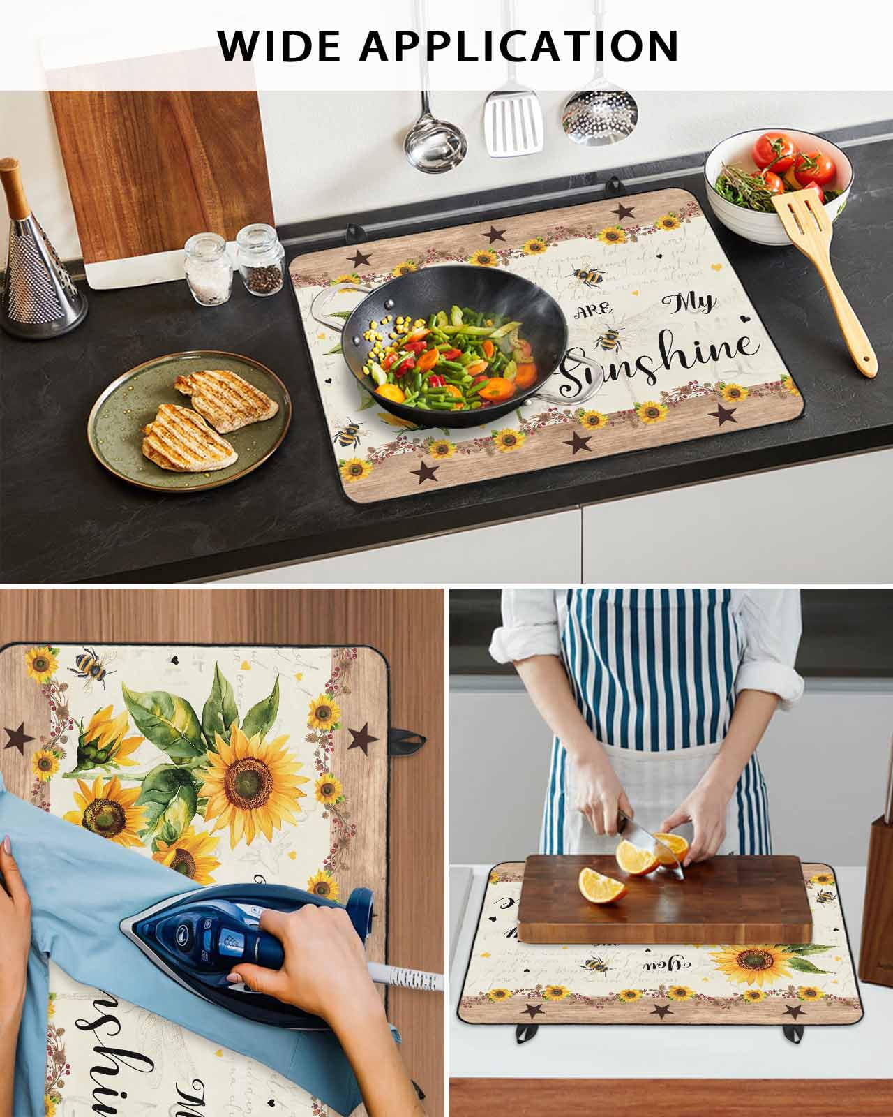 nqOlkjepod Large Induction Cooktop Protector Mat 24"x21", Sunflower Stove Top Covers for Electric Stove, Vintage Summer Botanical Yellow Floral Pastoral Stove Burner Cover Mats Stove Cover