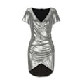 thumbnail image 4 of LYXSSBYX Boho Dresses for Women 2024 Women‘s Casual Solid Sexy Buttocks Wrapped Fashion V-Neck Slit Short Sleeve Dresses, 4 of 6