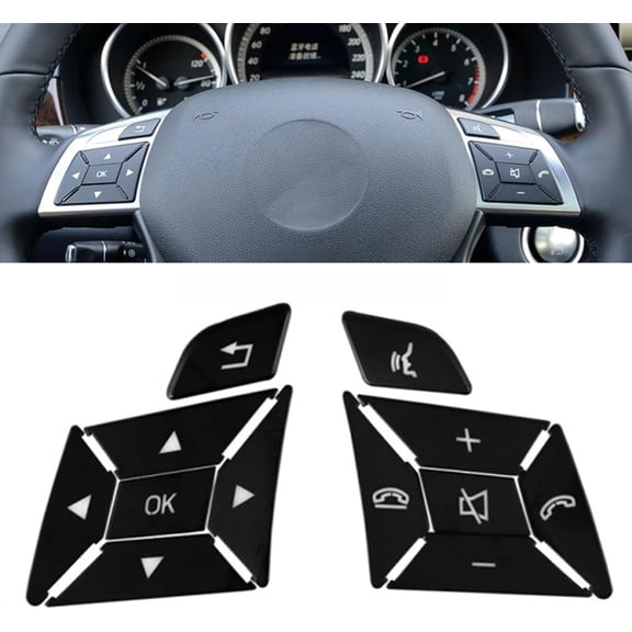 12Pcs Black Steering Wheel Button Cover Interior Decoration Trim Replacement for Mercedes-Benz Accessories A B C E SLK SL ML GL ClA GlA W176 W212 W204 W246 Class 2015 2014 2013 2012 2011 2010