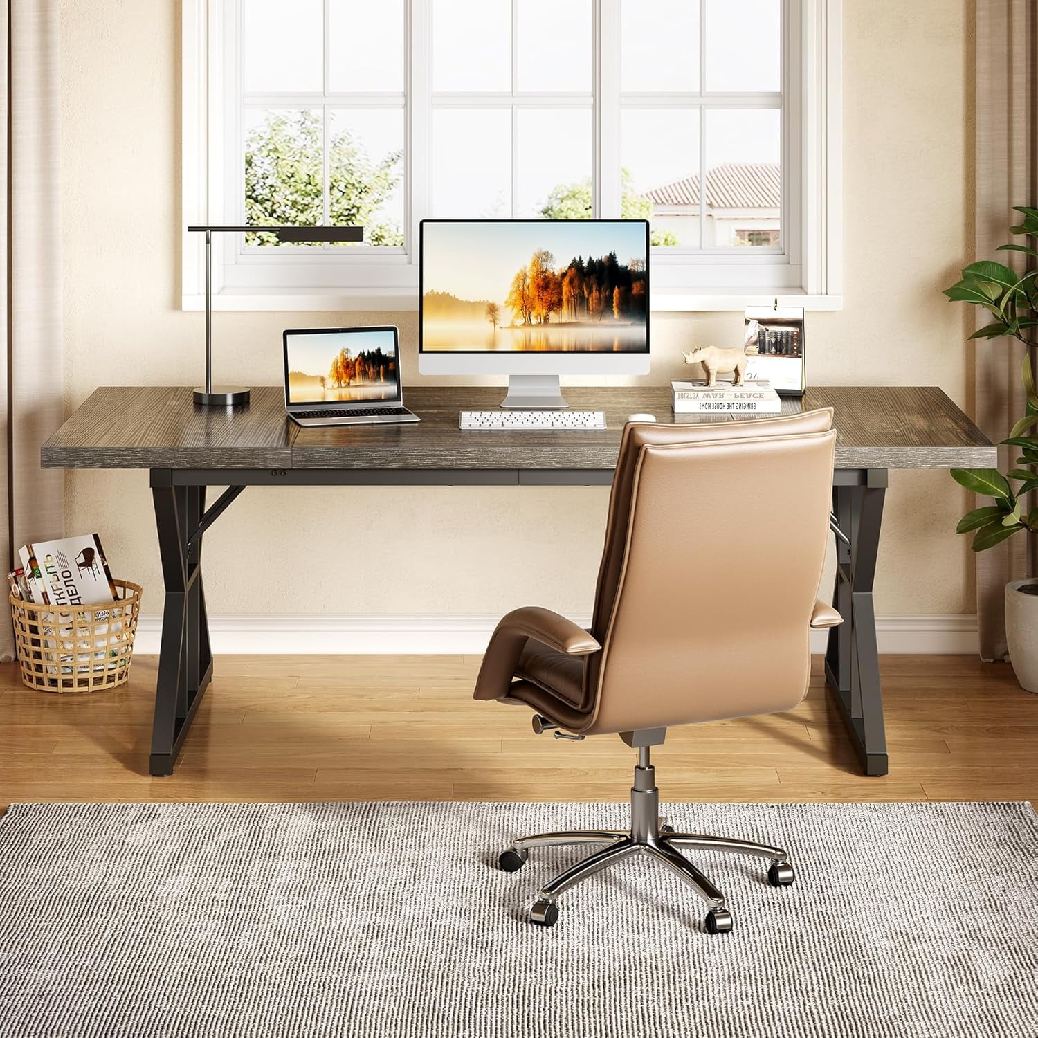 Tribesigns 70.9-Inch Executive Office Desk, Large Computer Work Desk for Home Office (Black Oak)