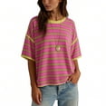 thumbnail image 2 of Byworldtasic Oversized Striped T-Shirts for Women Summer Color Block Short Sleeve Tops Drop Shoulder Boxy Tees, 2 of 8