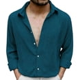 thumbnail image 2 of Yaoyar Men's Summer Breathable Solid Crinkle Texture Camp Collar Button Front Long Sleeve Lightweight Casual Shirt, 2 of 7