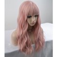 thumbnail image 3 of RightOn 23" Pink Wig Long Curly Wig with Bangs Women Girls Lovely Pink Wigs Synthetic Wig with Wig Cap, 3 of 4