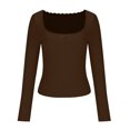 thumbnail image 4 of hotojiny Cropped Going out Tops for Women Spring Summer Trendy Knit Ribbed Shirt Casual Long Sleeve Square Neck T Shirts, 4 of 6