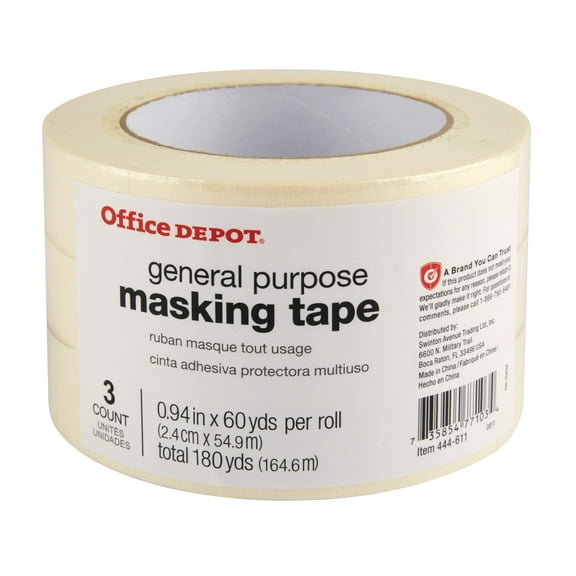 Office Depot® Brand General-Purpose Masking Tape, 0.94" x 60 Yd., Pack Of 3 Rolls