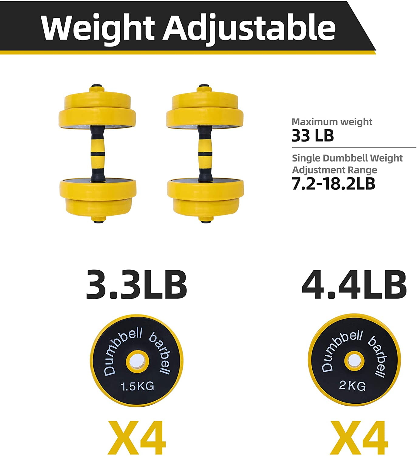 Nice C Adjustable Dumbbell Barbell Weight Pair, Yellow