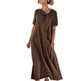 thumbnail image 2 of YueHuiYing Women's Round Neck Short Sleeve Fashionable Solid Color Floor-Length Dress Neckline and Ankle Length, 2 of 7