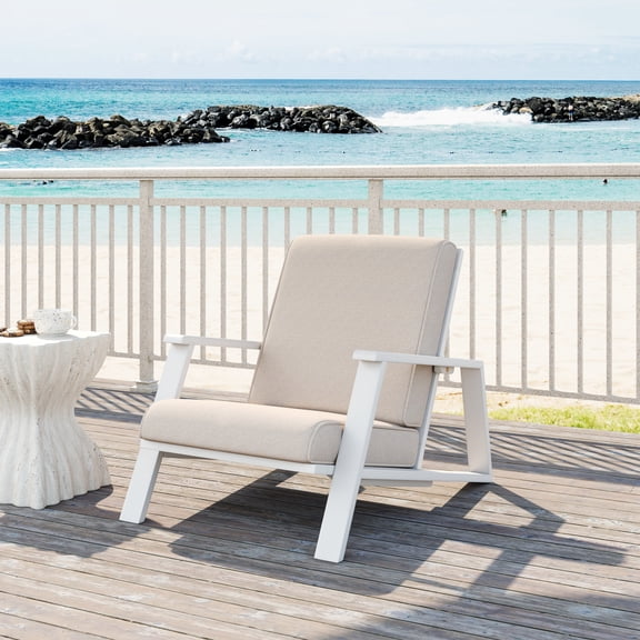 PALOMA CLUB CHAIR: Outdoor Acacia Wood Adirondack Chair, Weather Resistant, 400LBS Weight Capacity, Beige Cushion for Patio, Balcony, Garden