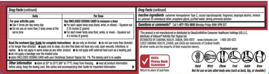 Leader Arthritis Pain Relief Gel, Original Prescription Strength, Diclofenac Sodium Topical Gel 1%, for Adults, Both Men & Women, and Children 12+, Compare to Voltaren, 3.53 Oz