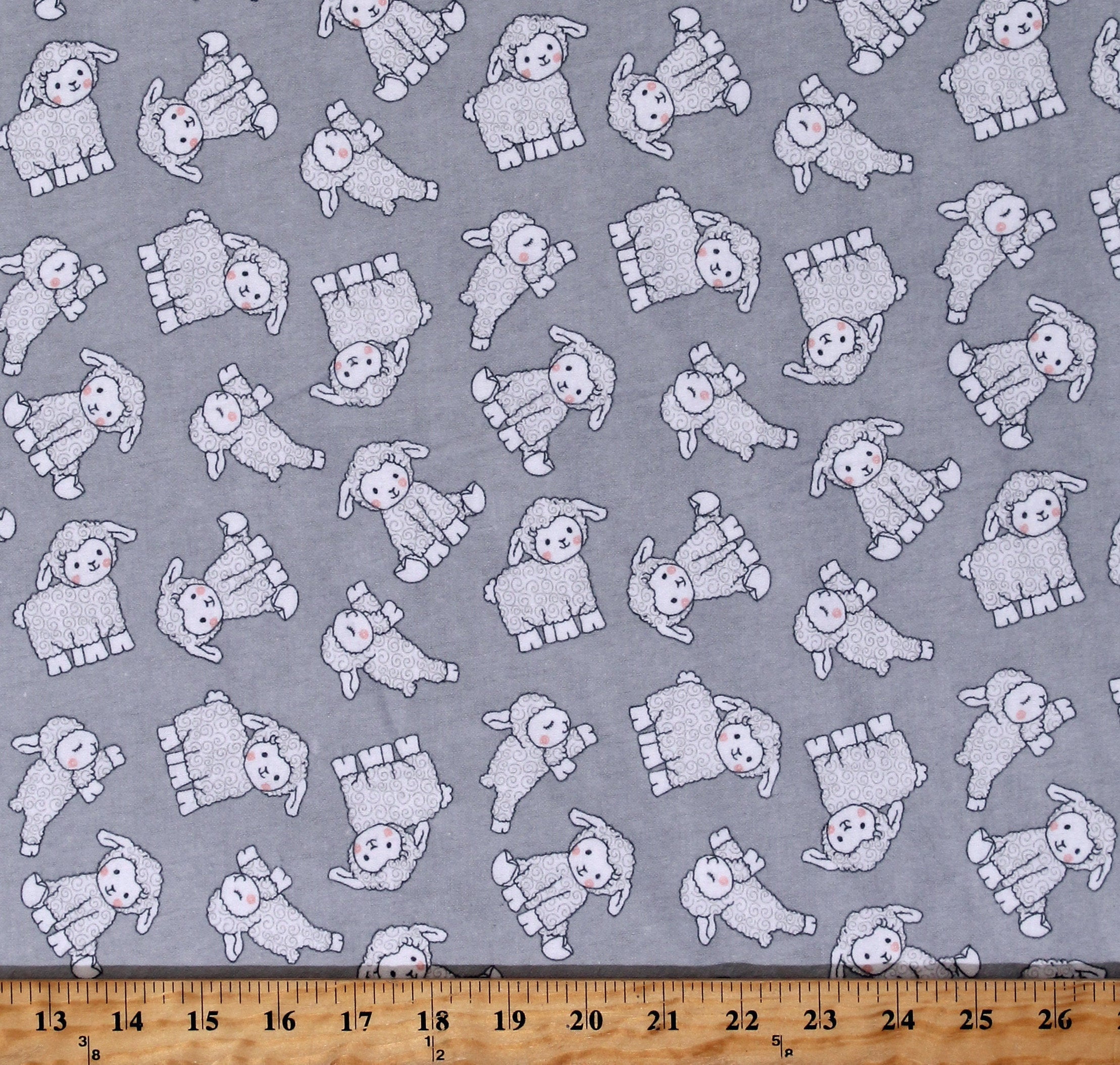 Flannel Lambs Sheep Baby Animals on Gray Kids Children's Babies Cotton