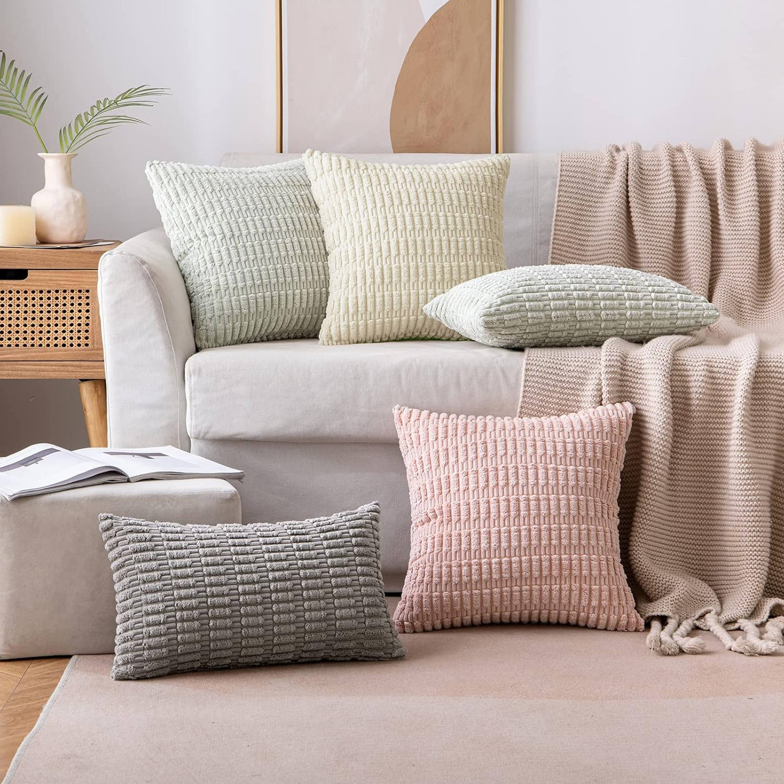 Sanmadrola 18 x 18 Corduroy Throw Pillow Covers, Cream (Set of 2) photo 5