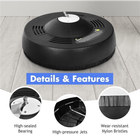 16 Inch Pressure Washer Surface Cleaner Attachment with 2 Extension Wands 3000 PSI Rotating Nozzle for Driveway Patio Deck Sidewalk Concrete Cleaning Efficient Power Washing Tool