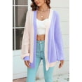 thumbnail image 4 of Asymmetrical Vibrant Color Block Cardigan Sweater Thigh Length Long Sleeves for Women Purple X-Large, 4 of 5