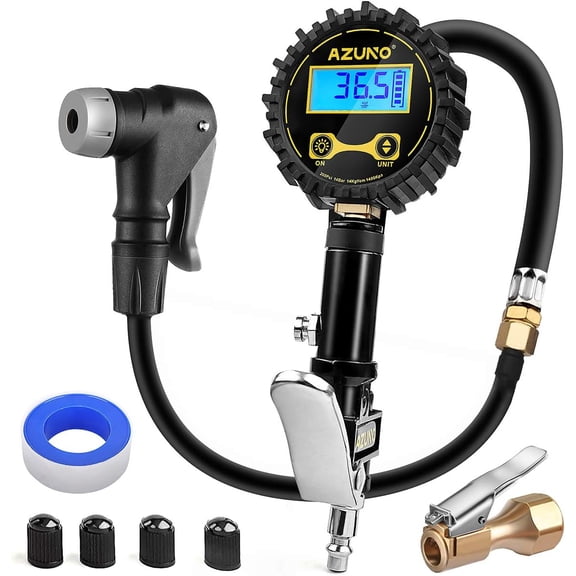 Digital Bicycle Tire Inflator Gauge with Auto-Select Valve Type - Presta and Schrader Air Compressor Tool