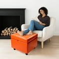 thumbnail image 6 of H&B Luxuries Tufted Leather Square Flip Top Storage Ottoman Cube Foot Rest (Orange with Storage), 6 of 6