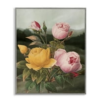 Stupell Industries Vintage Peony Blooms Botanical & Floral Painting Gray Framed Art Print Wall Art, 11 x 14