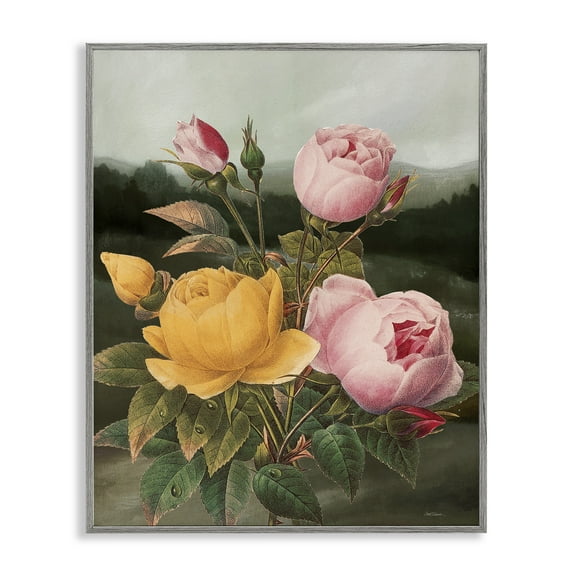 Stupell Industries Vintage Peony Blooms Botanical & Floral Painting Gray Framed Art Print Wall Art, 11 x 14
