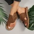 thumbnail image 4 of Mepaouo Women's Toe Loop Slide Sandals Comfortable Slip on Summer Flats Suede Cork Footbed Beach Shoes, 4 of 8