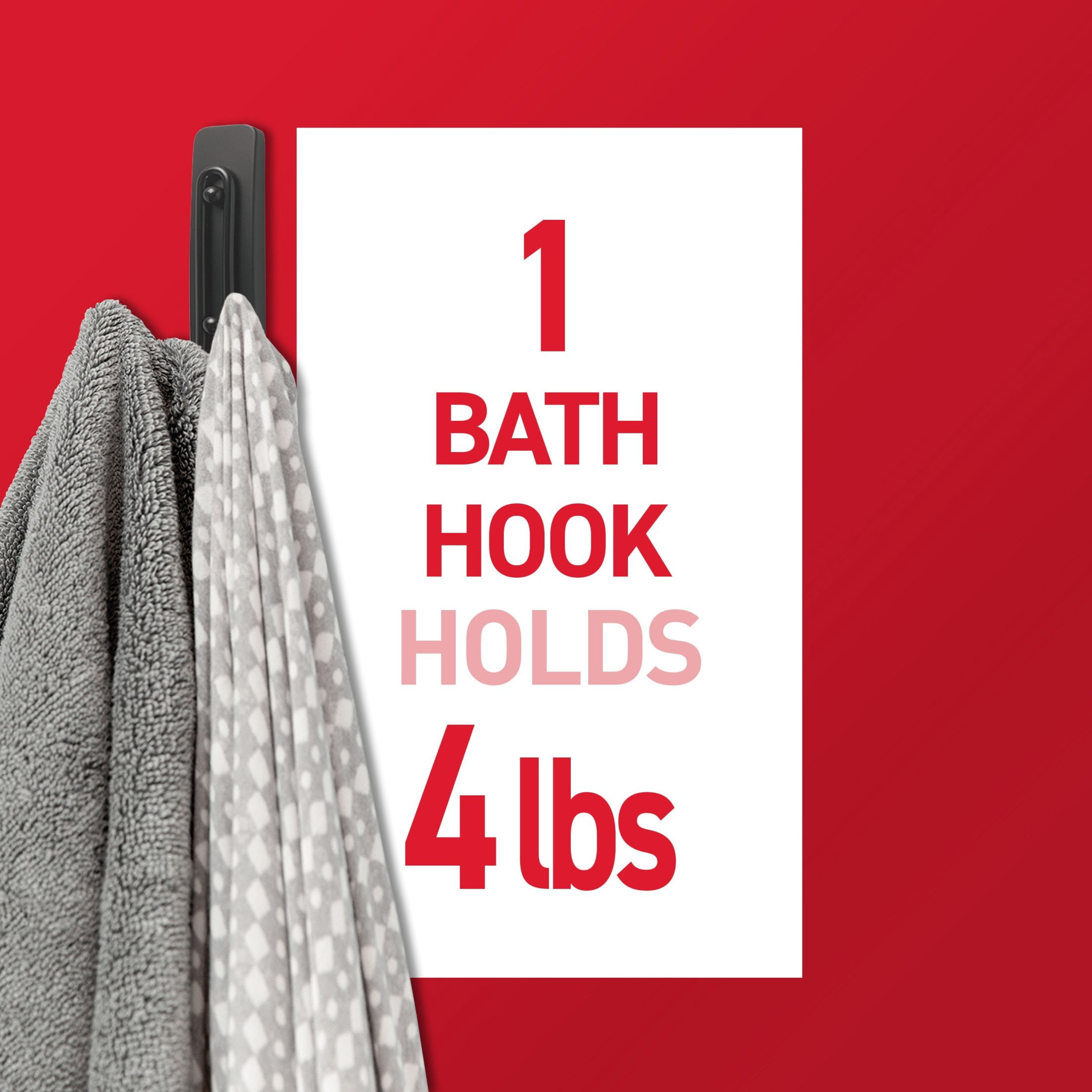 (4 pack) Command Large Double Bathroom Wall Hook, Black, Damage Free Hanging, 2 Metal Hooks
