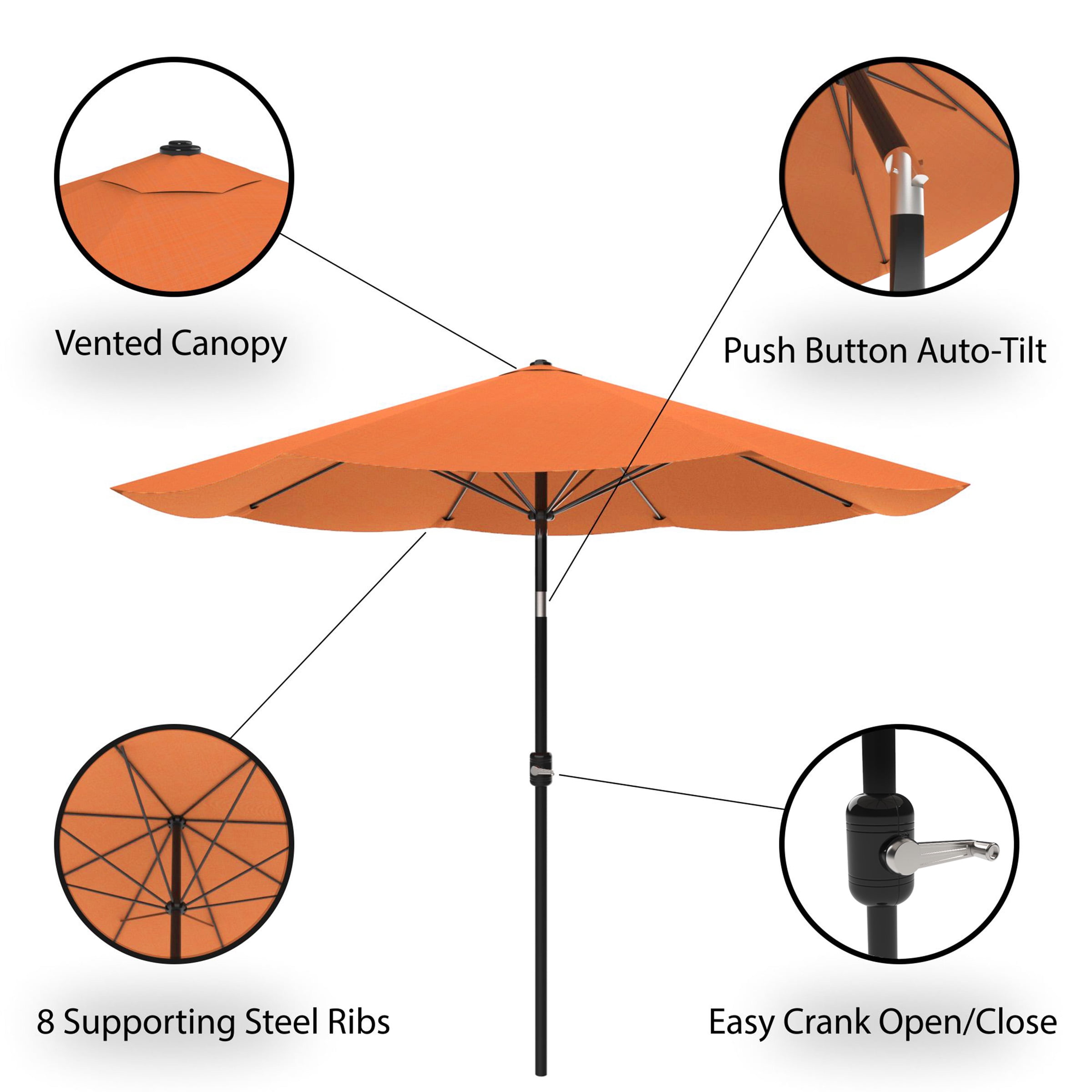 Pure Garden 10FT Patio Umbrella - Auto Tilt and Vented Canopy (Terracotta)