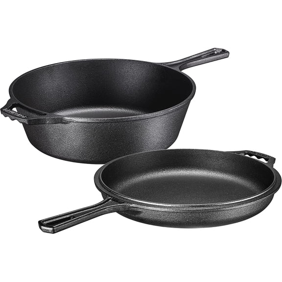 Non-Stick 2-In-1 Cast Iron Multi-Cooker Heavy Duty Dutch Oven Skillet and Lid Set