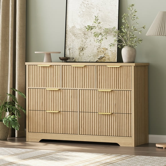 Commode Cannelée pour Chambre, Commode Moderne avec 7 Tiroirs, Commode en Bois Meuble Télé, Organisateur de Rangement pour Vêtements en Bois pour Chambre, Salon, Couloir