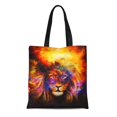 thumbnail image 1 of ASHLEIGH Canvas Bag Resuable Tote Grocery Shopping Bags Face Portrait Lion in Cosmic Space Eye Contact Galaxy Tote Bag, 1 of 1