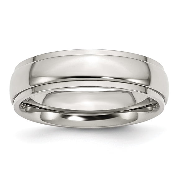 Stainless Steel Ridged Edge 6mm Polished Band Ring - Size 13