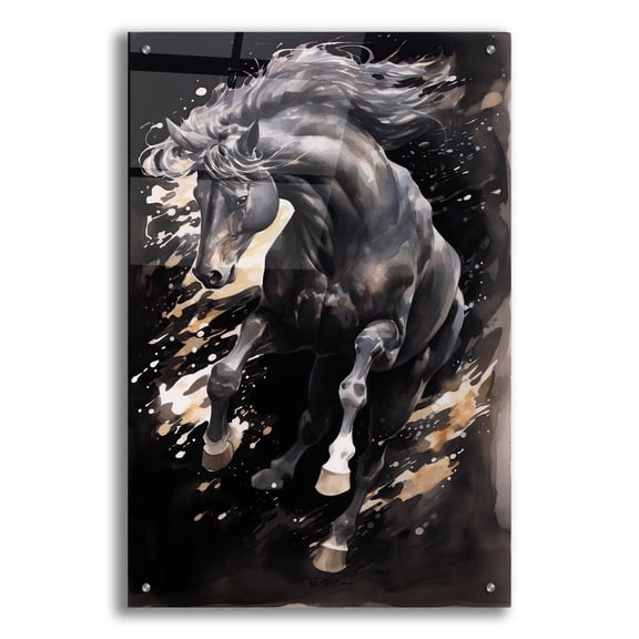 Epic Art 'Majestic Black Horse' by Momart Acrylic Glass Wall Art, 24" x 36"
