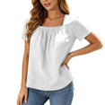 thumbnail image 2 of Square Neck Tops for Women Short Sleeve Casual Pleated Front Lightweight T-Shirts Summer Blouses Beach Vacation Shirt, 2 of 9