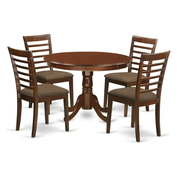 HomeStock 5 Piece Dining Room Set Includes a Round Kitchen Table with Pedestal and 4 Dining Chairs, 42x42 Inch,Mahogany