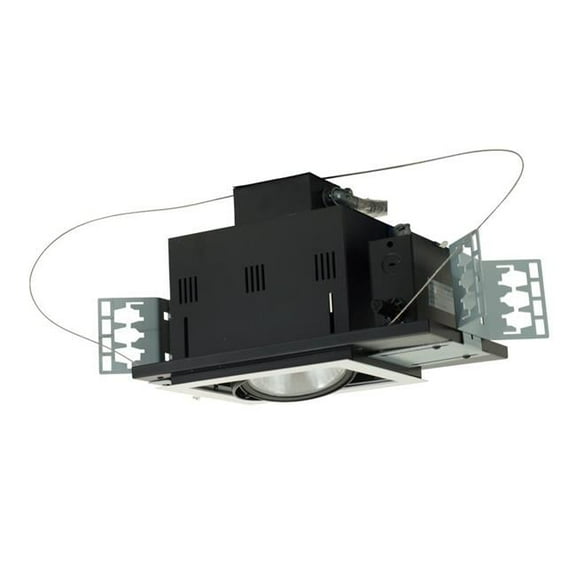 One-Light Double Gimbal Recessed Line Voltage Fixture - Black Interior with White Trim