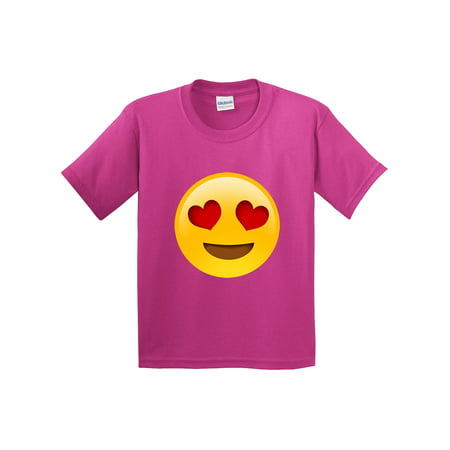 New Way 302 - Youth T-Shirt Emoji Heart Eyes Smiley Face Medium Heliconia