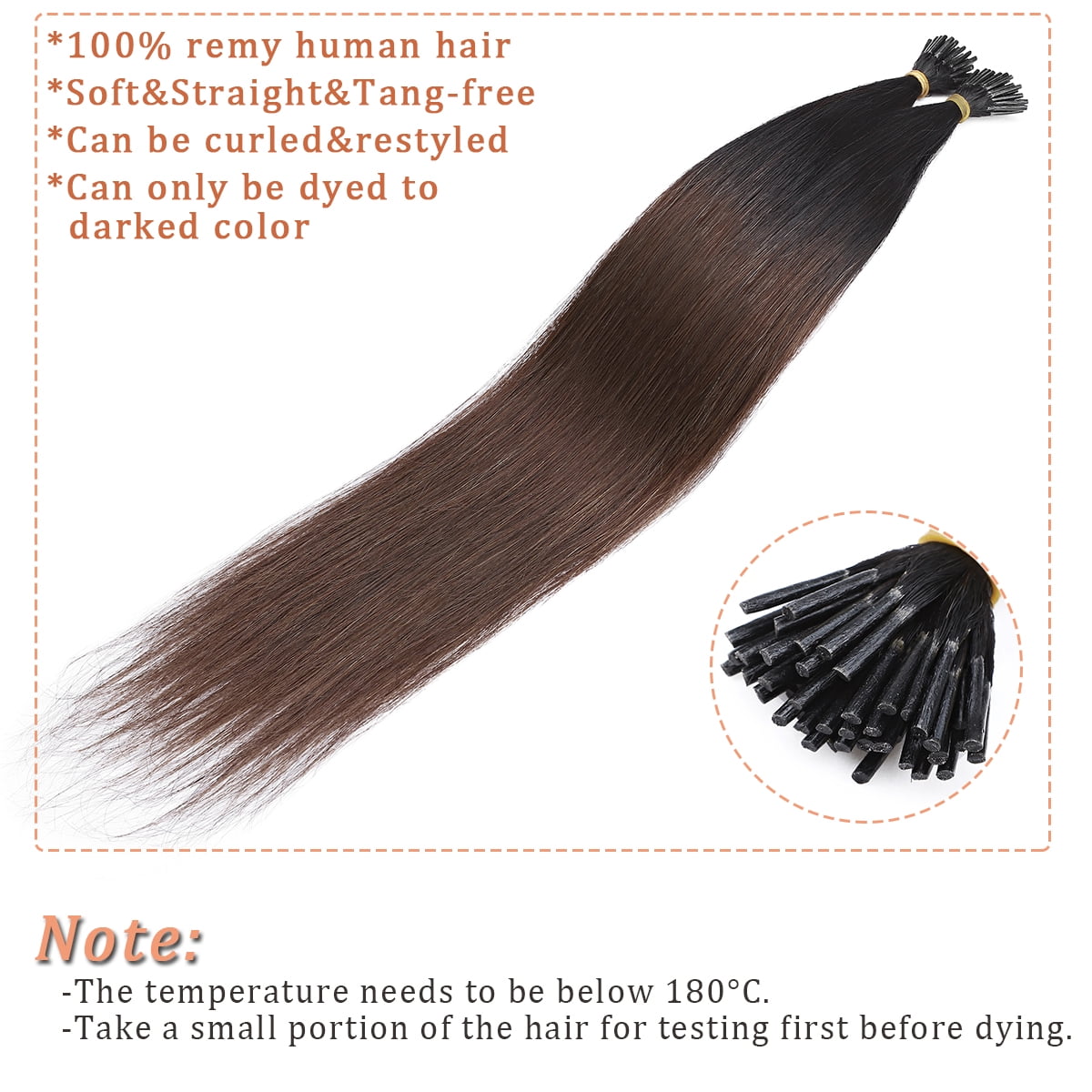SEGO I Tip Hand-Tied Human Hair Extensions Cold Fusion Off Black 100 Strands Soft Straight Remy Hair Pre Bonded Stick Shoelace Tips