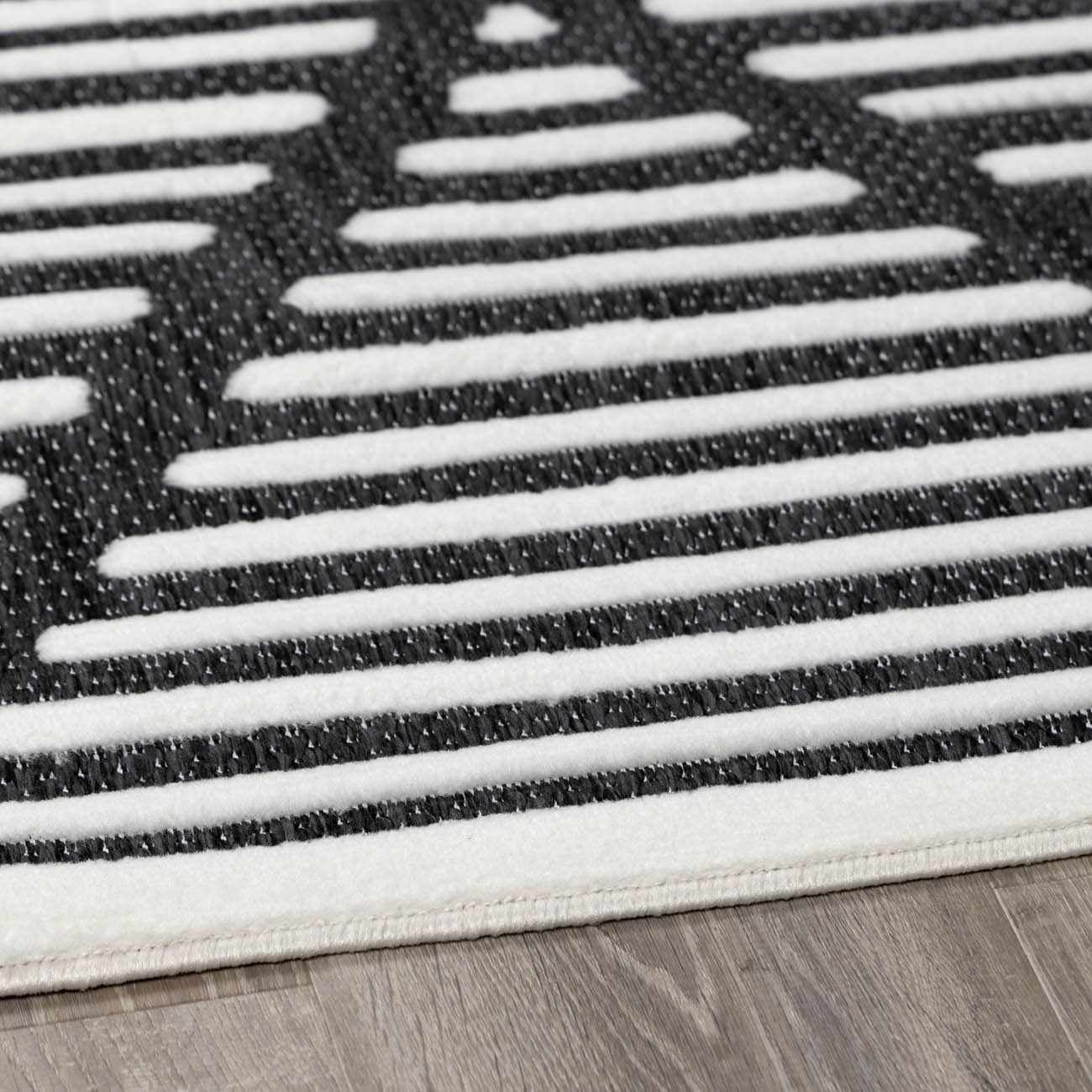 BoutiqueRugs Anah Geometric Indoor Outdoor Rug - Boho High Low Textured Area Rug - Performance Carpet for Porch, Living Room - High Traffic - Black and White - 7'10" x 10' (8x10)