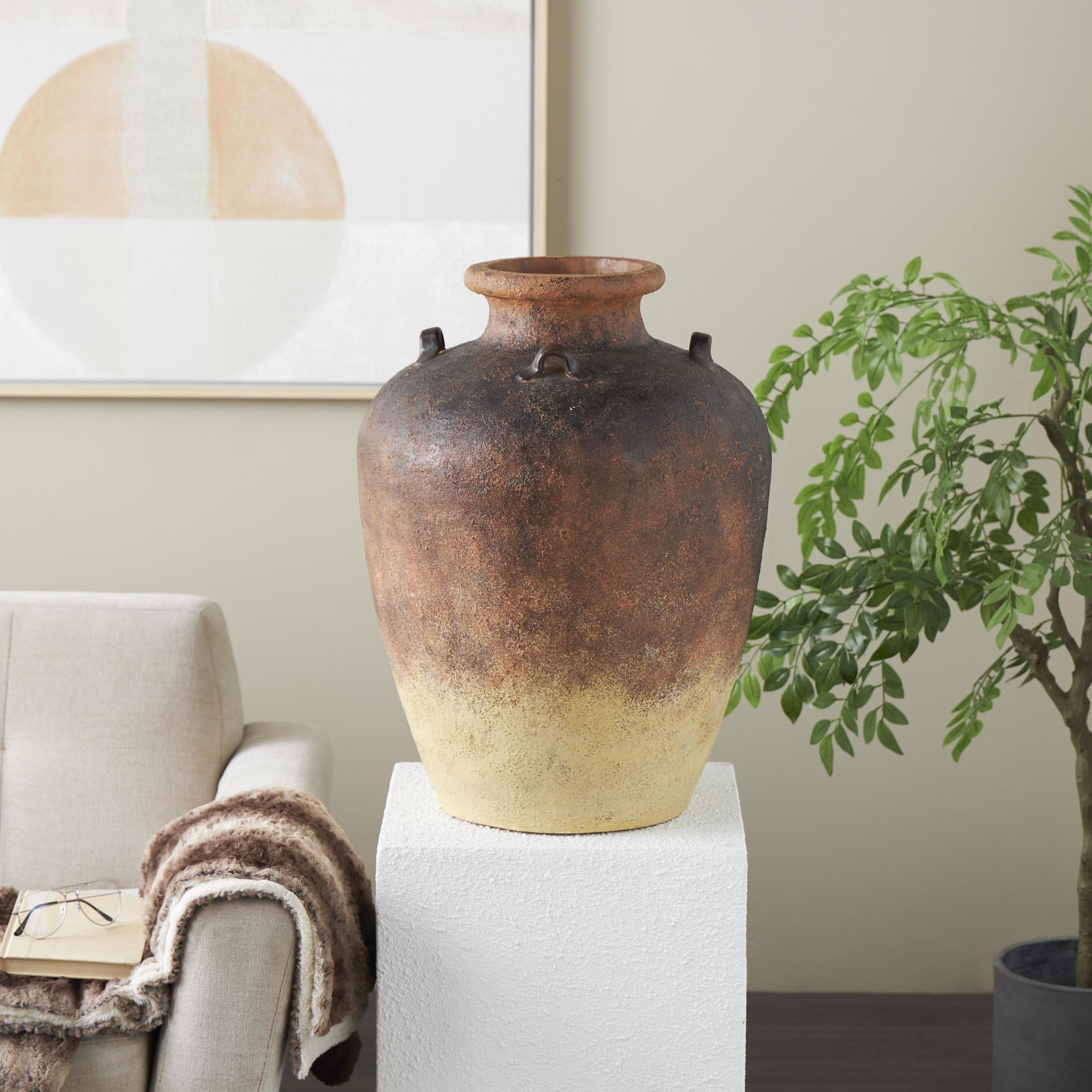 DecMode 24" Textured Ombre Antique Amphora Copper Magnesium Oxide Vase