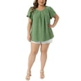 thumbnail image 2 of Agnes Orinda Women's Plus Size Easter Tops Swiss Dot Crew Neck Short Tulip Sleeve Shirts Front Pleated Summer Blouse 2X Green, 2 of 5