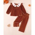 thumbnail image 3 of Yaoqi 4T Toddler Girl Outfit Set 5T Child Girls Winter Clothes Ruffle Long Sleeves Pullover Top Solid Color Pants 2pcs Clothing Brown, 3 of 6