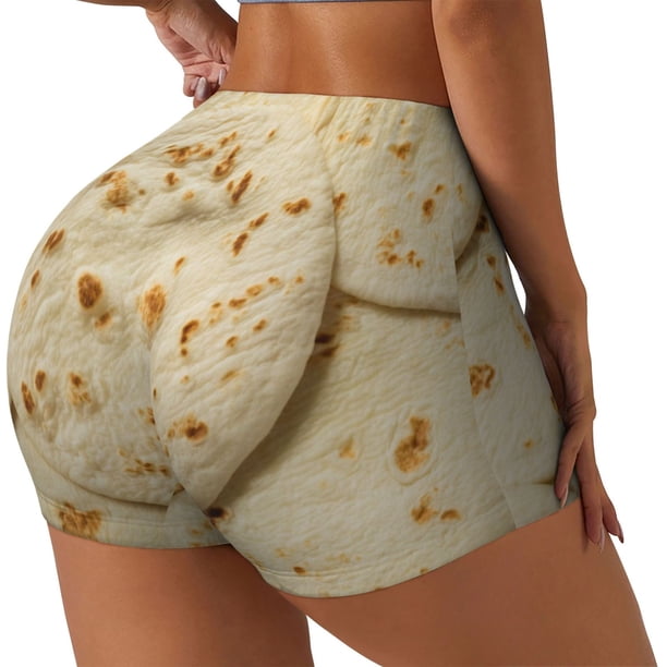 Balery Taco Tortillas Pantalones cortos de entrenamiento estampados para mujer, sin costuras, ajustados, para gimnasio, yoga, correr, deportes, ejercicio activo, fitness.-XX-Large