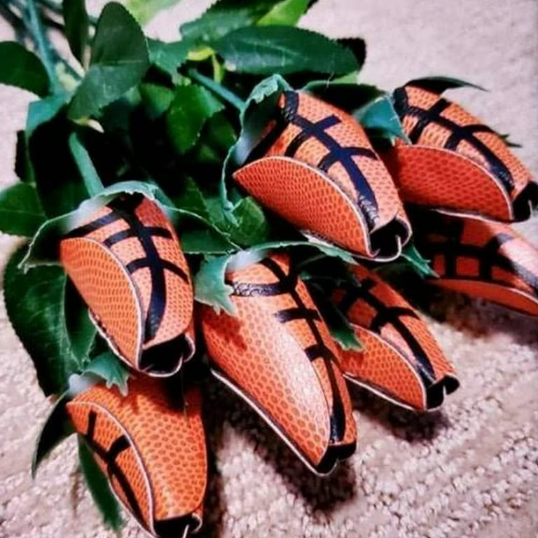 Novelty Sports Ball Leather Bouquet,Bionic Rose  Bouquet,Basketball,Soccer,Baseball,Rugby,Volleyball,Softball,Memorial Gifts  for Fans,Competition Award Bouquets,Graduation Gifts (basketball flower) 