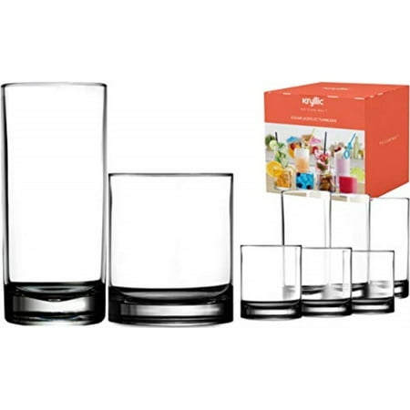 Mulled Wine Glass Mug Sets Plastic Tumbler Cups Drinking Glasses - Acrylic Highball Tumblers Set of 8 (4x16oz & 4x14oz) Clear Reusable Kitchen Drinkware Dishwasher Safe Bpa Free Hard Rocks Glass Drink Wine Water Juice Cups ()