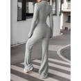 thumbnail image 2 of Weardear Women's 2 Piece Outfit Ribbed Knit Zip Up Long Sleeve Crop Top and High Waist Pant Sets, 2 of 5