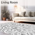thumbnail image 2 of ODIKA 5'x7' Machine Washable Non-Slip Area Rug, Elegant Damask Inspired Design with Curved Leaf Motifs and Subtle Scrollwork High Traffic Rug with Pad, Gray, 468120, 2 of 8