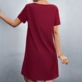 thumbnail image 6 of Bigersell Midi Dresses for Women Fashion Women Summer Short Sleeve Solid V-Neck Lace Patchwork Dress Summer Dresses for Female 2023 Women Shirt Dress Dresses, Style 20994, Wine M, 6 of 6
