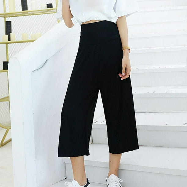 WILLBEST Pantalones Casuales para Mujer, Cómodos, Sueltos, de Cintura Alta, Anchos, Rectos y Recortados para Uso Diario En Verano. Mediana