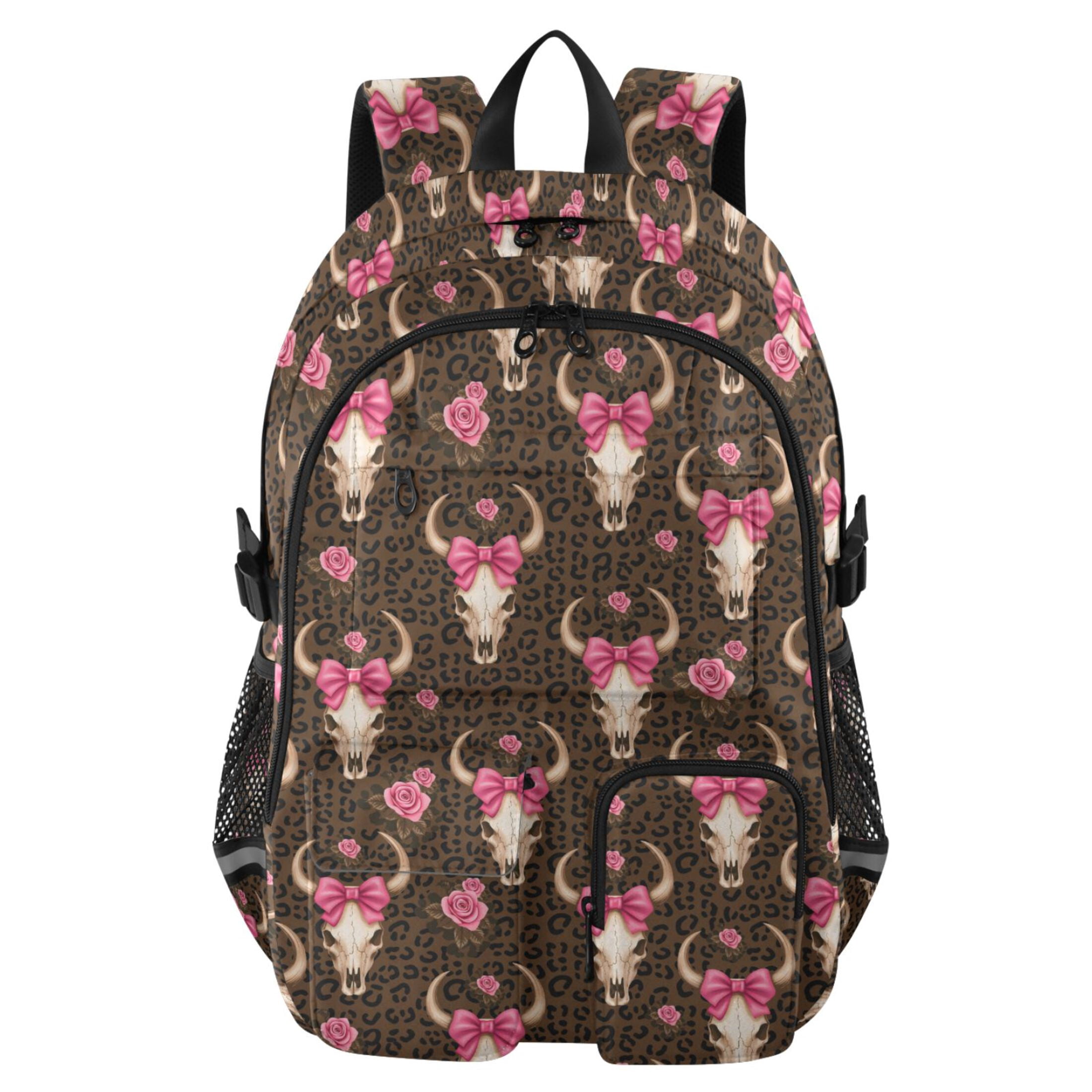 ALAZA Bows Cow Skull Leopard Print Student Backpack School Bookbag Large Laptop Daypack Travel Bag